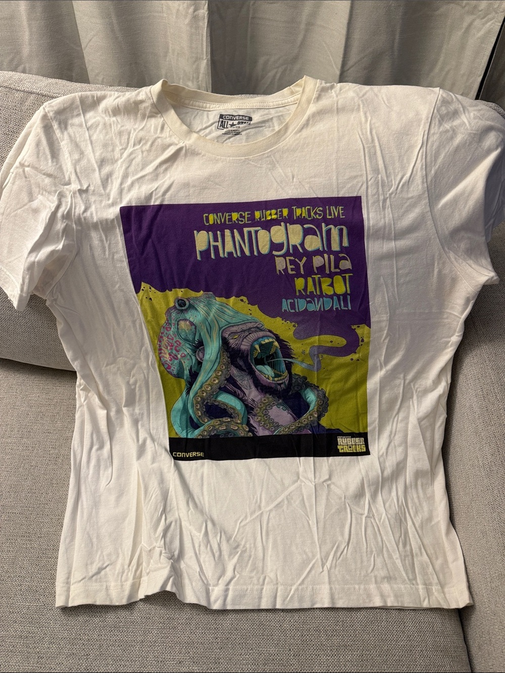 Converse White Tee with Purple & Green Octopus Graphic